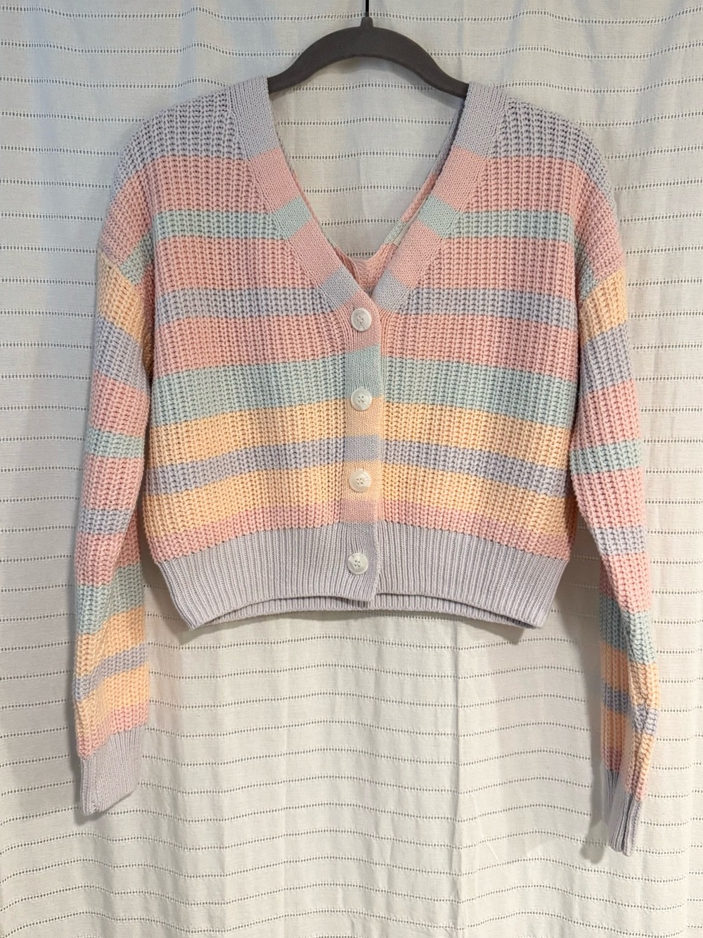 Jessica Simpson Pastel Striped V-Neck Cropped Cardigan Size Medium